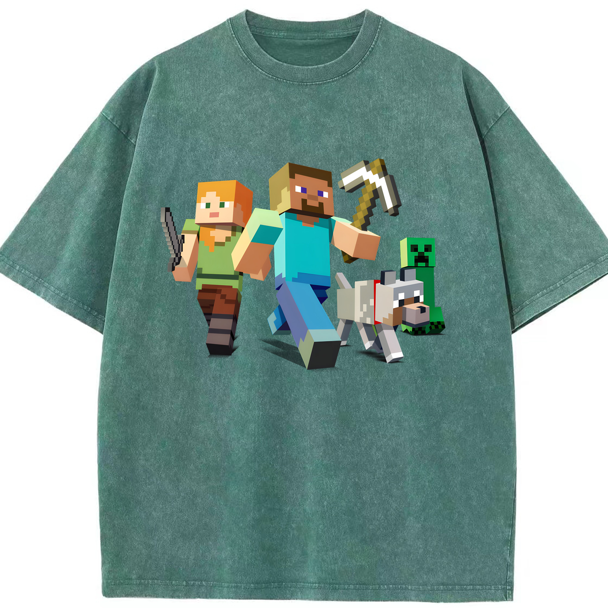 （画像用） マインクラフト ブロックの世界 Minecraft MC Block world 綿100% ヴィンテージ風 半袖Tシャツ（フロントプリント）